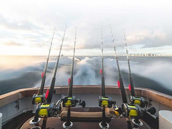 Rear view of boat and fishing poles